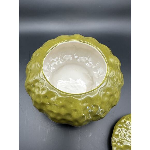 Vintage Realistic Olive Green Ceramic Gourd Lidded Box by Stone Lite Fall Decor - Picture 4 of 7